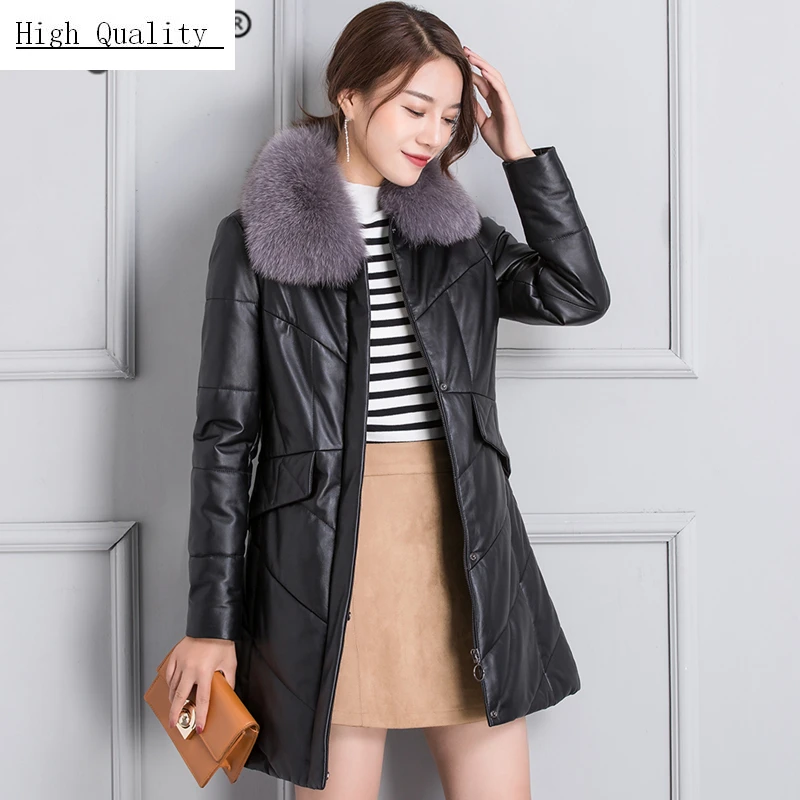 

Winter Genuine Leather Jacket Women Duck Down Jacket Female Natural Fox Fur Collar Coat Long Real Sheepskin Coat Hiver 27