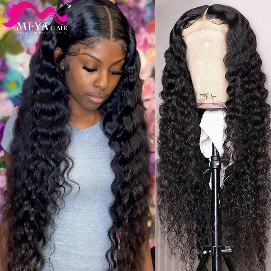 

180 Density Deep Wave Lace Front Human Hair Wig For Women Preplucked Baby Hair 13X4 Lace Frontal wig Malaysian Virgin Curly Hair