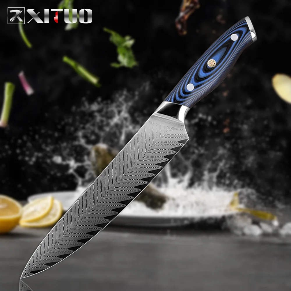 Chef Knife XITUO нож шеф-повара Дамаск Профессиональный японский острый нож Sankotu нож для нарезания склеивания Многофункциональный кухонный нож Инструменты для домашнего приготовления - Цвет: Chef Knife