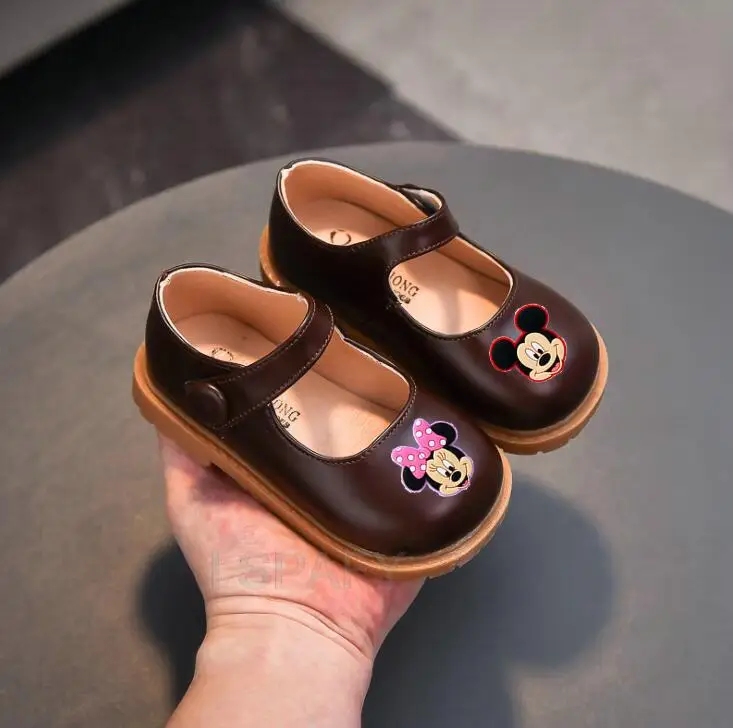 Сандалии для принцесс Минни Маус кожаная простая повседневная обувь девочек
