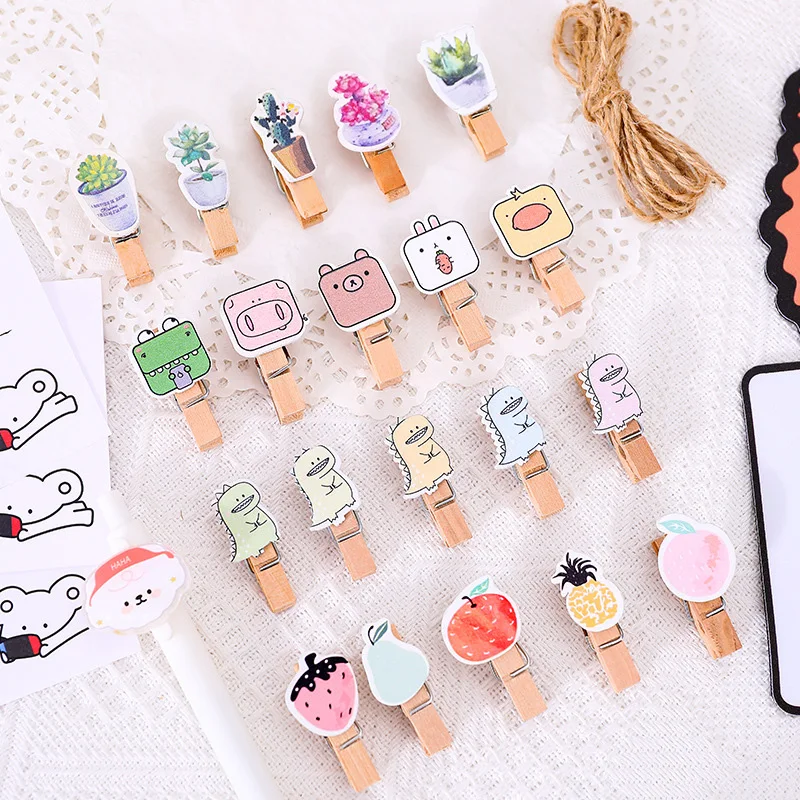 

Mini Wooden Photo Clips Planet Plant Cartoon Wood Decorative Paper Clips for Photo Album