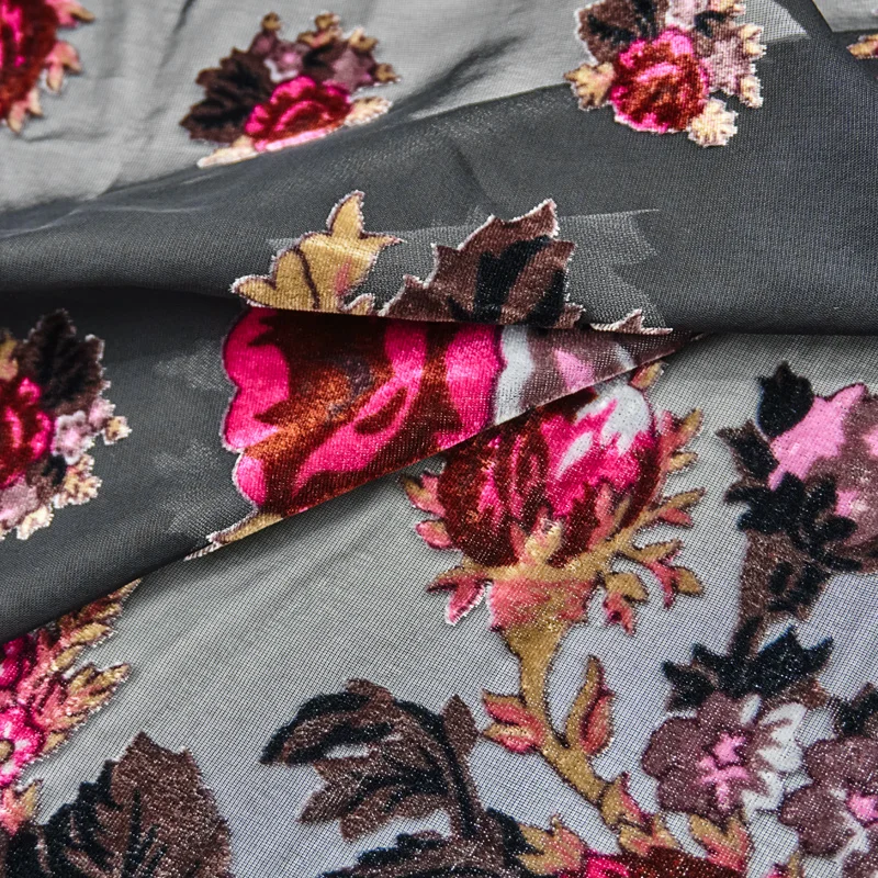 Пион на черной бархатной ткани с выгоранием Для платья тканевые - купить по