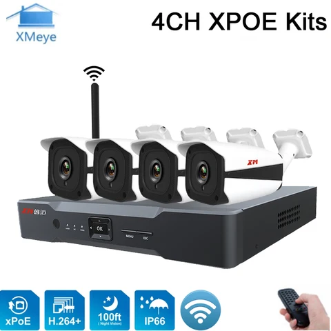 Комплект наружных металлических IP-камер Hi3520D H.264 + 1080P 2MP 4CH 4 channel POE WIFI CCTV NVR