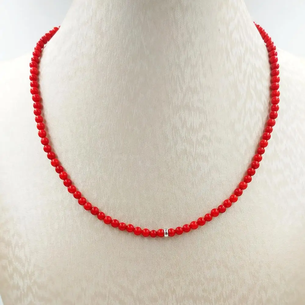 

Lily Jewelry Red Coral 925 Sterling silver Necklace Protection Amulet Couple Necklace 40+4cm Gift for Women or Men Dropshipping