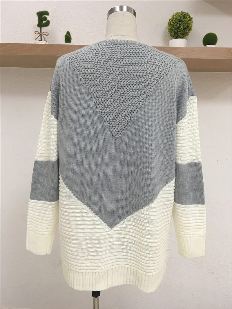 

Splice Knitted Sweater Women Clothes Sexy Hollow Out Contrast Color Keep Warm Female Knitwear Fashion Loose Pullover Tops