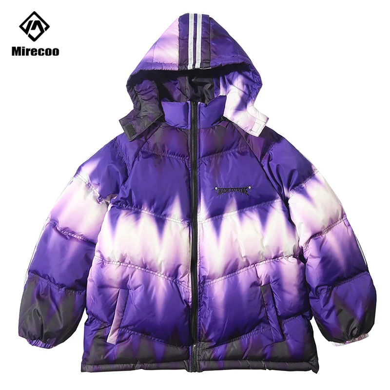 Tie dye пуховик парка Harajuku Светоотражающая Мужская зимняя ветровка уличная