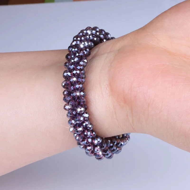 Hgflyxu Серый Черный Фиолетовый Кристалл тканые браслеты для женщин тянущиеся