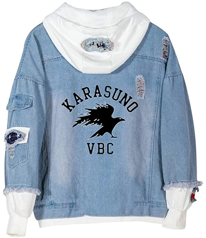 Аниме Haikyuu! Karasuno высокий школьный косплей костюм джинсовая куртка с капюшоном