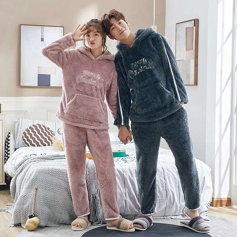 Фланелевые пижамы с капюшоном новинка 2019 года зимняя одежда для пар женские