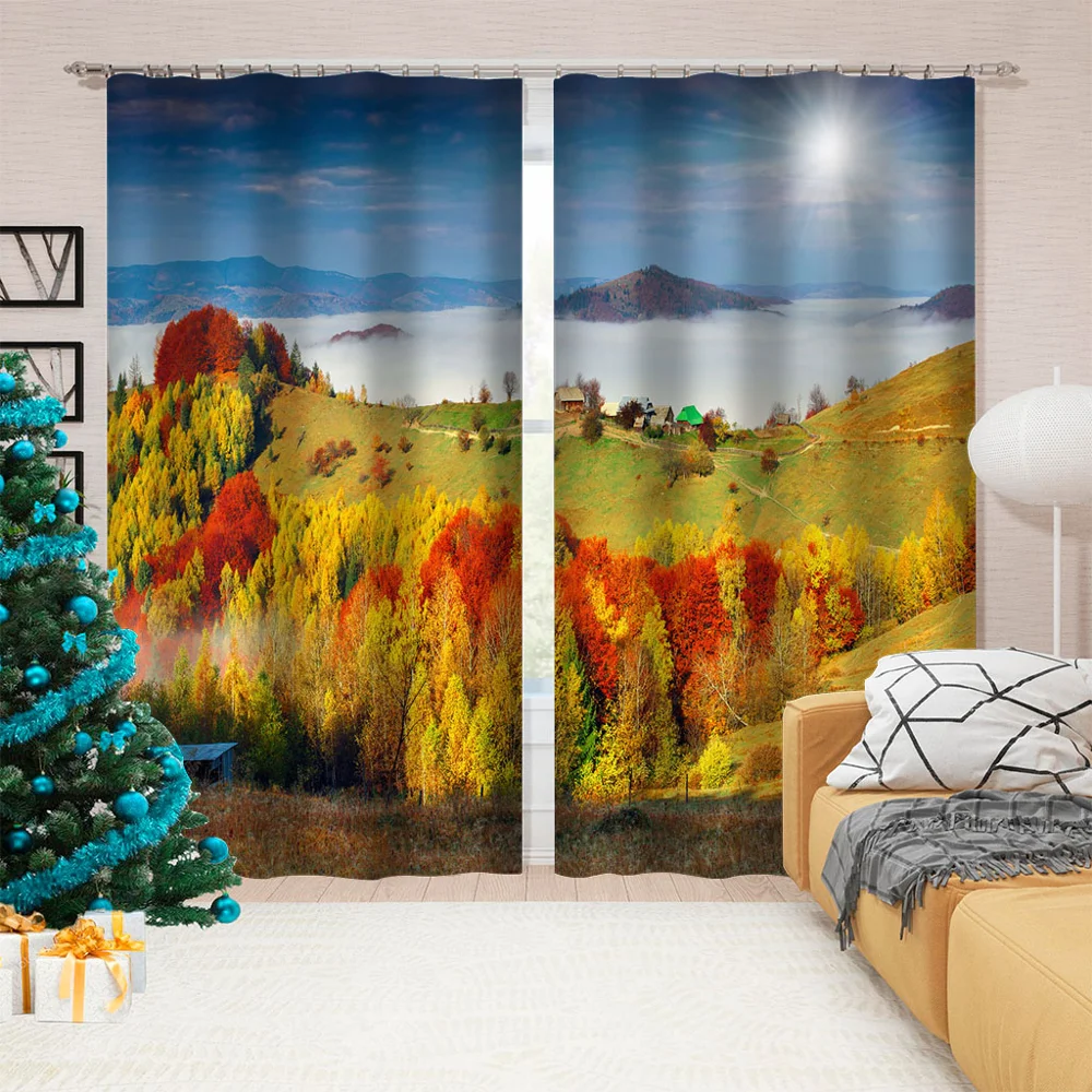 Золотая Фотоштора с природным пейзажем ветрозащитная плотная Затемняющая ткань