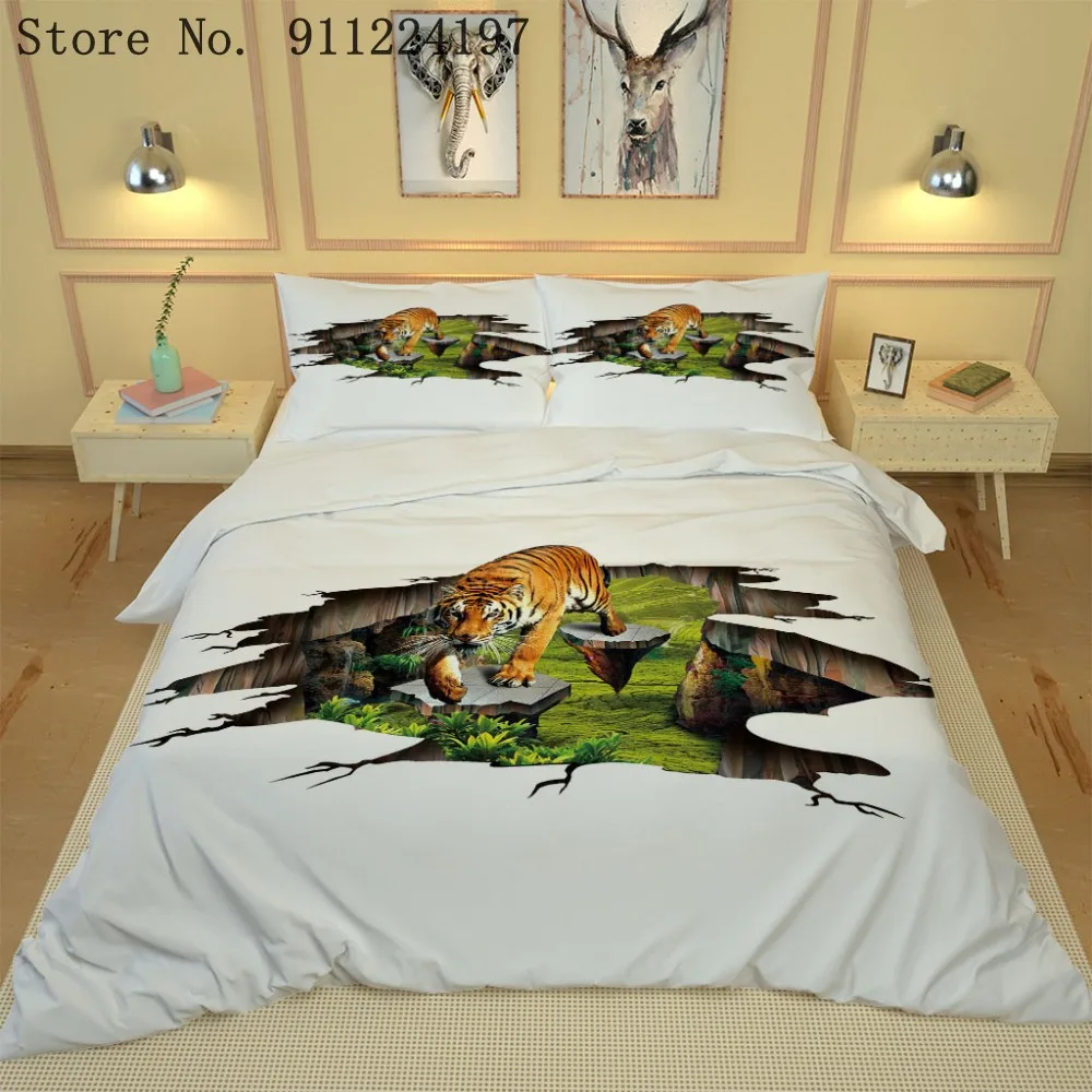 Животного комплект для кровати с принтом Тигр Твин/Полный Queen/King 229x229