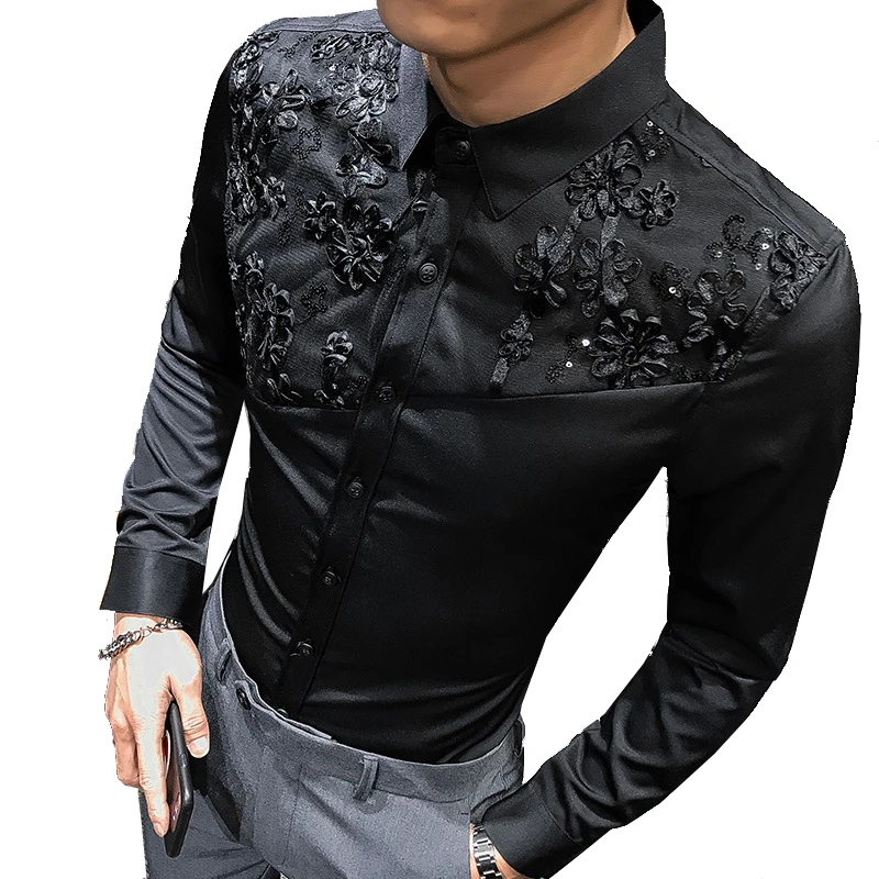 Мужская приталенная рубашка Shenrun черно белая Повседневная с длинными рукавами