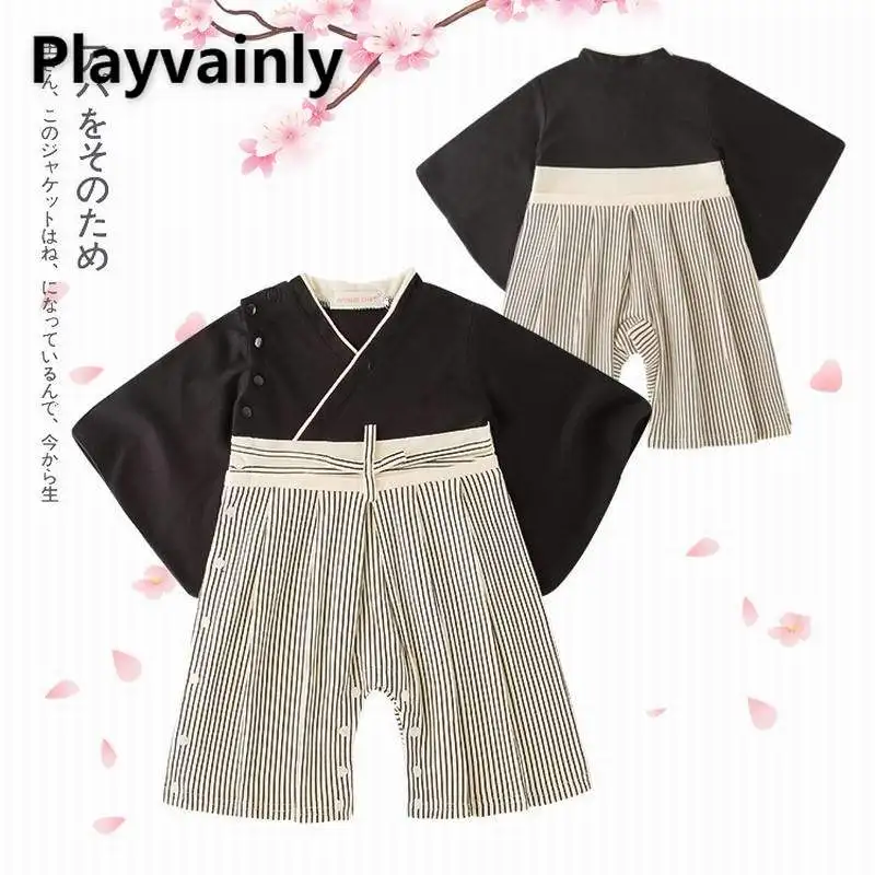 

Baby Boy Romper 2021 New Black kimono stripe Long Sleeve Cotton Romper Toddler Clothing E12551