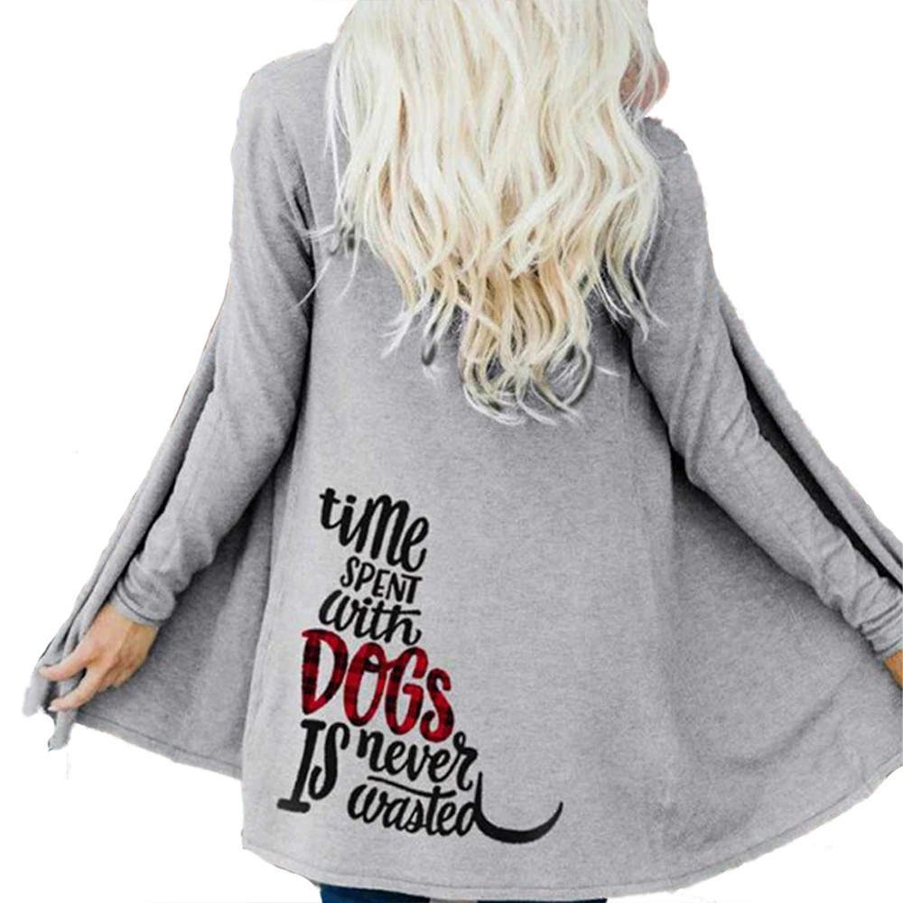 

Autumn Cardigans for Women Letter Printed Open Stitch Long Sleeve Top Casual Knitwear Solid Top Loose Fall Women Clothes 2020