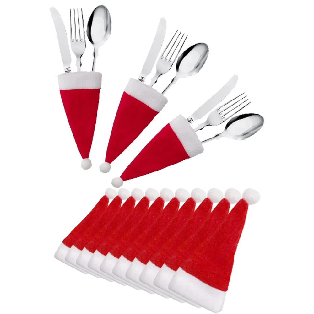 

10PC Tableware Holder bag Christmas hat Christmas 2021 Christmas Decorations home decoration accessories Kitchen Tableware Holde