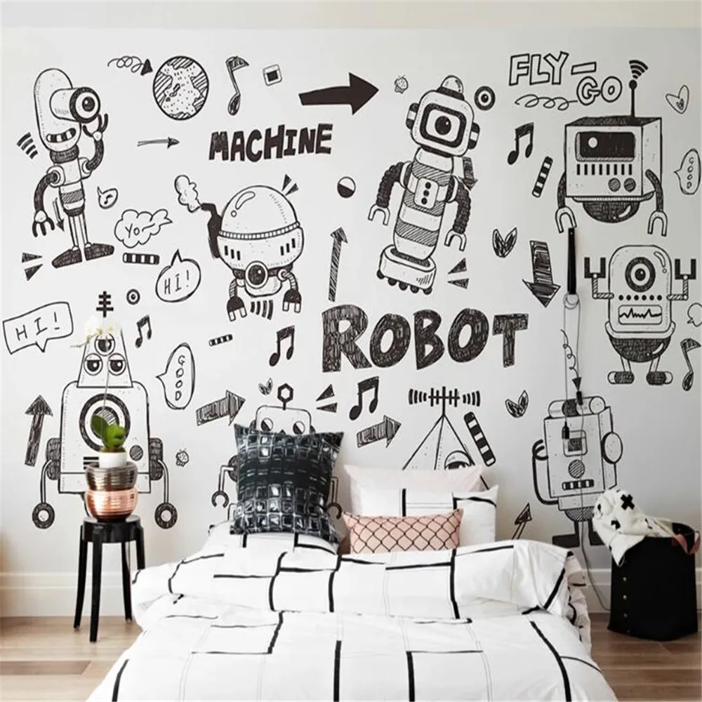 

Milofi manufacturers custom wallpaper mural 3d hand-painted graffiti robot wallpaper background wall