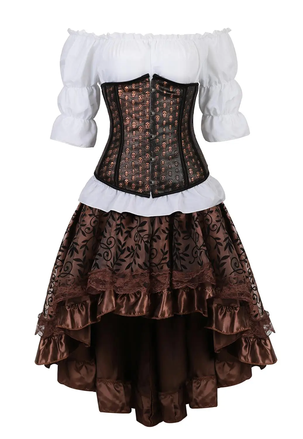 

Underbust Steampunk Corset Dress Top Skirt 3-Piece Costume Cosplay Gothic Punk Corsets Bustier Pirate Burlesque Vintage Bustiers