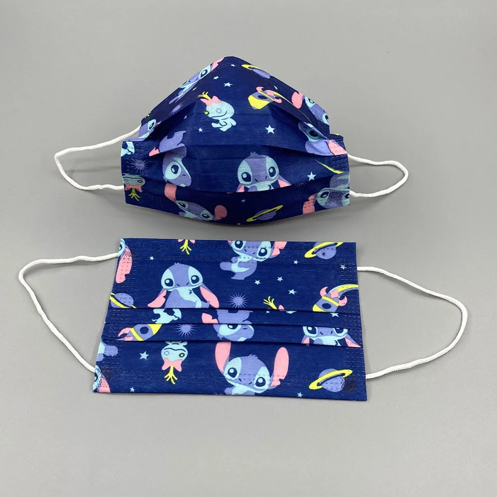 

10/20/30/40/50/100Pcs Disney Kids Stitch Mask Cartoon Child Anime Print Face Mask 3-Layer Protective Breathable Non-Woven Fabric