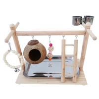 parrot bird playstand wood perch playground gym coconut shell bird cage ladder with toys feeding cups