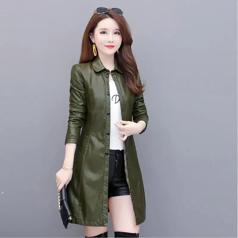 

Plus Size Leather Coat Women 2021 New Black Leather Jacket Women Long Slim Motorcycle Leather Clothing Female Outerwear Red