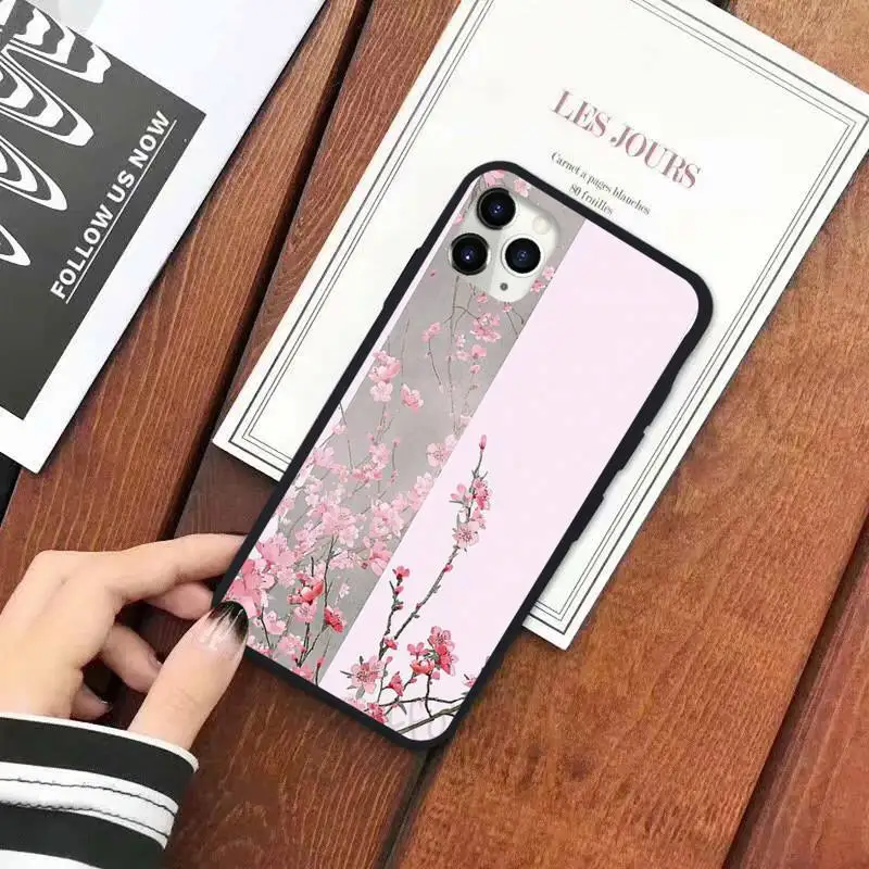 

Chinese style Flower art pattern Phone Case for iPhone 11 12 mini pro XS MAX 8 7 6 6S Plus X 5S SE 2020 XR luxury shell cover