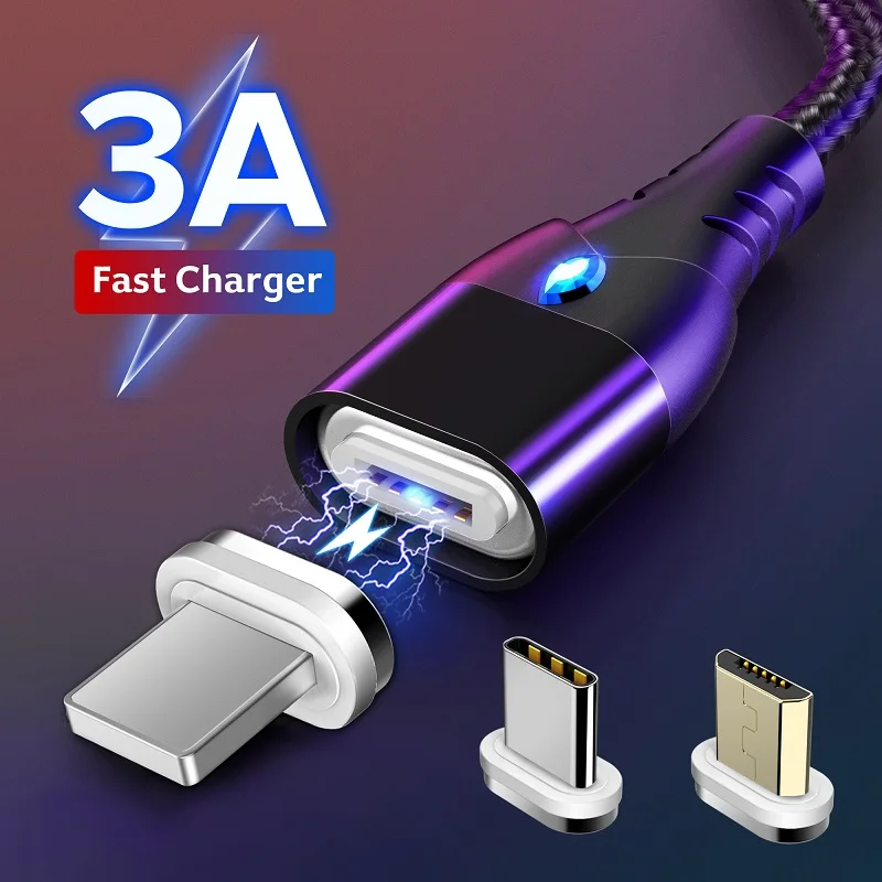 

3A Quick Charge 3.0 Magnetic Cable For iPhone 11 Samsung Charger Fast Charging Micro USB Type C Magnet Phone Chargers Data Cord