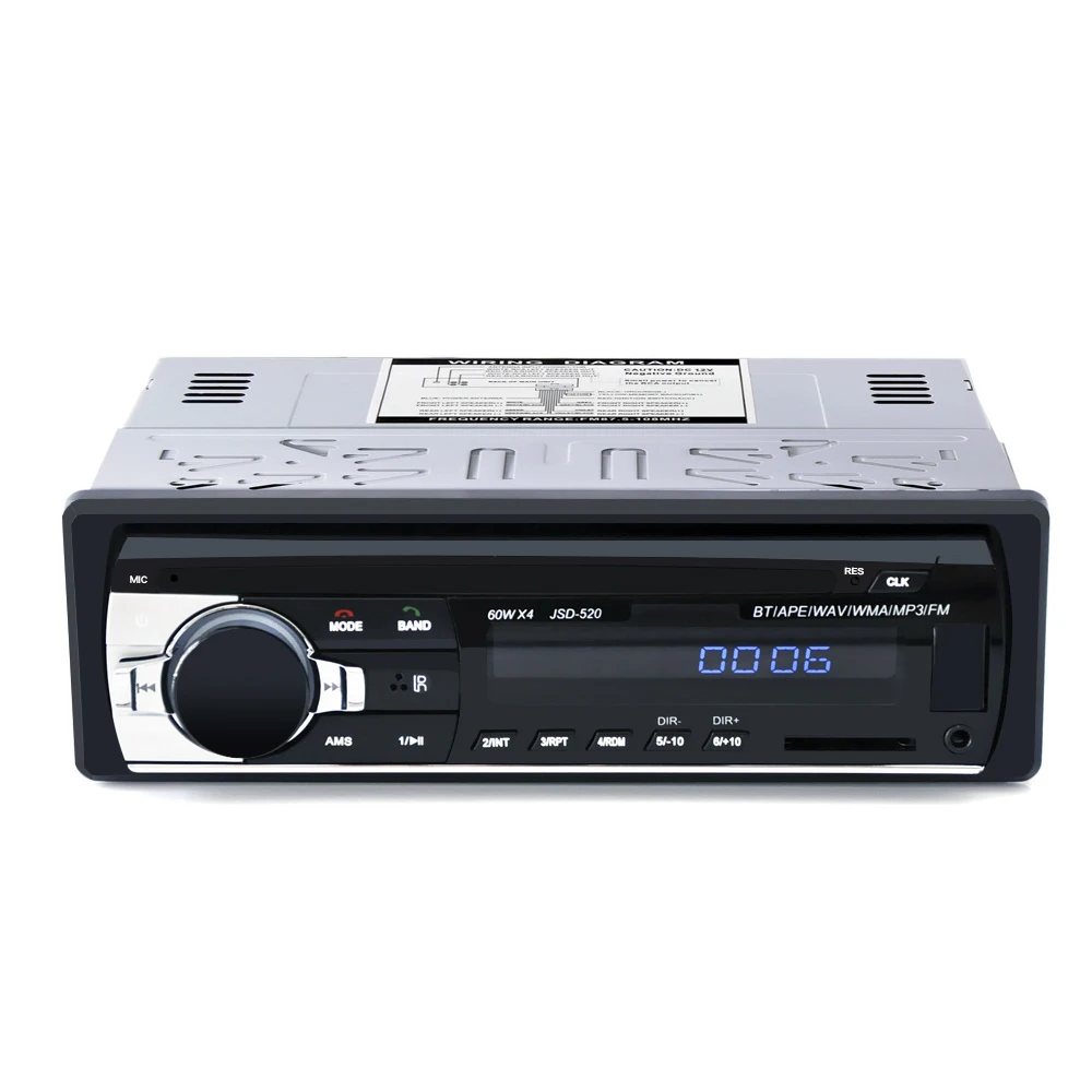 Автомагнитола 12V Bluetooth V2.0 JSD520 стерео In-dash 1 Din FM Aux вход приемник SD USB MP3 MMC WMA ISO разъем