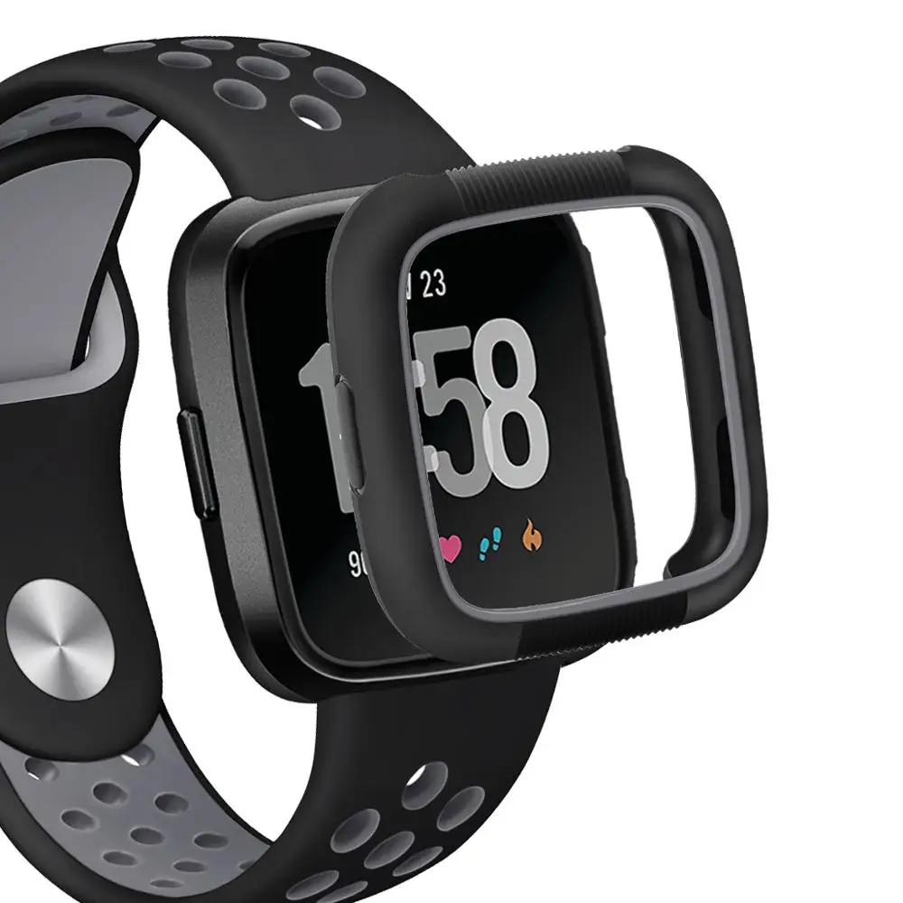 grey Защитный чехол для экрана Fitbit Versa из силикона и ТПУ с защитой от падения - Цвет: grey