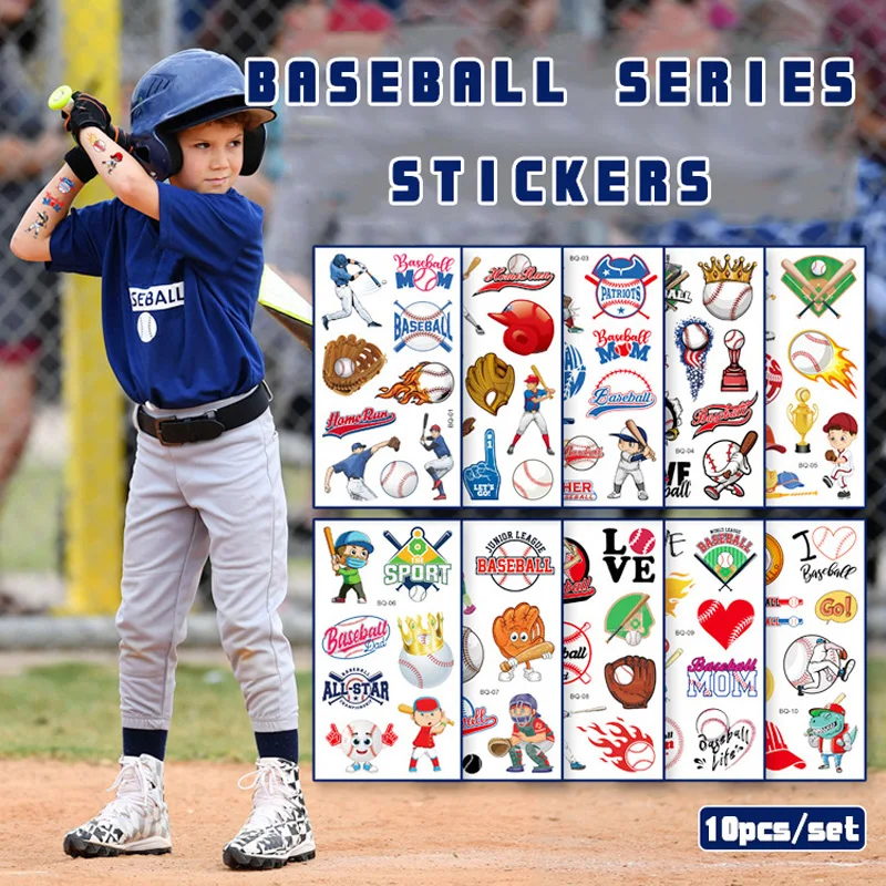 

10 шт. бейсбольная наклейка, тату для детей и мальчиков, временная тату-наклейка s, водостойкая, для болельщиков бейсбола, фанатов, клувечерни...