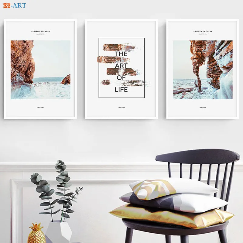 Настенный постер с изображением пляжа скалы волн океан пейзаж холст живопись