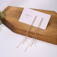 2020 new gold color rhinestone crystal long tassel earrings for women bridal dangling drop earrings brincos wedding jewelry