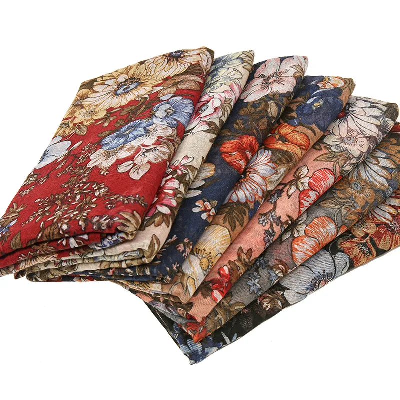 

2021 Autumn Winter Women's Voile Scarf Retro Floral Long Scarves Soft Shawls Pashmina Print Bandanas Muslim Hijab Snood 180*90Cm