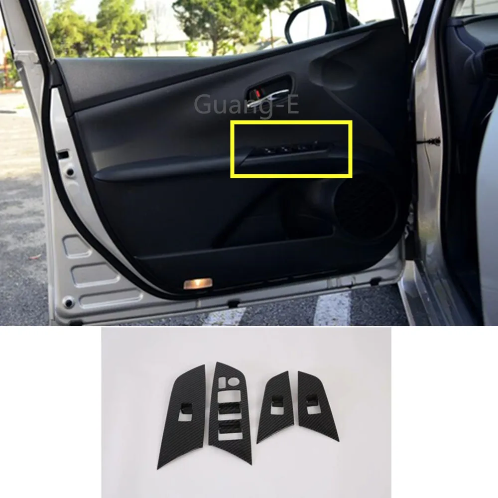 

For LHD! Car Carbon Fibre Door Window Glass Panel Armrest Lift Switch Button Trim Frame Molding 4pcs For Toyota Prius 2019 2020