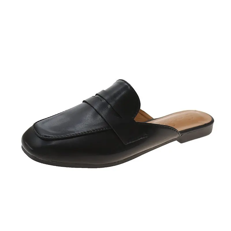 

Baotou Half Slippers Women's Outer Wear 2021 Spring and Summer New British Style Small Leather Shoes