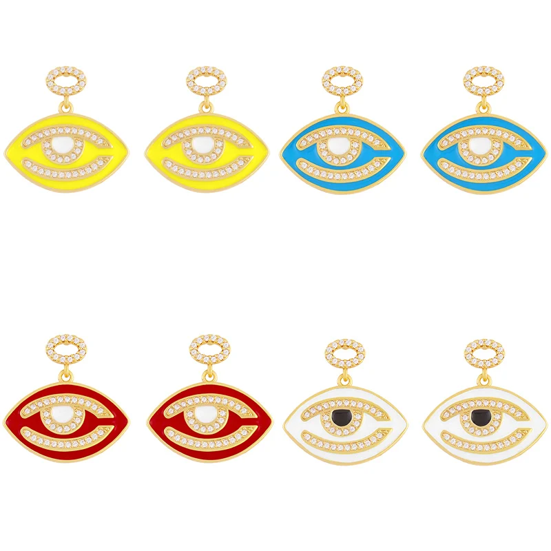 

FLOLA медные циркониевые серьги от сглаза для женщин Красочные белые камни Эмаль серьги-капли в подарок девушки ювелирные изделия ersx69