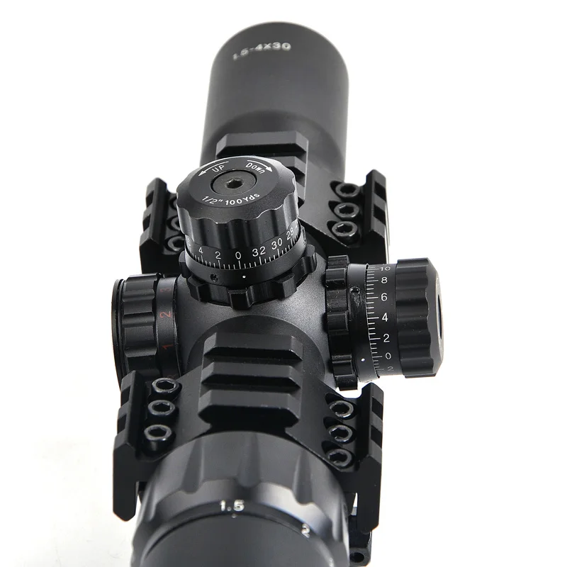 Тактический прицел для винтовки 1,5-4x30 с трехцветной подсветкой, мил-дот сеткой и бесплатной доставкой.