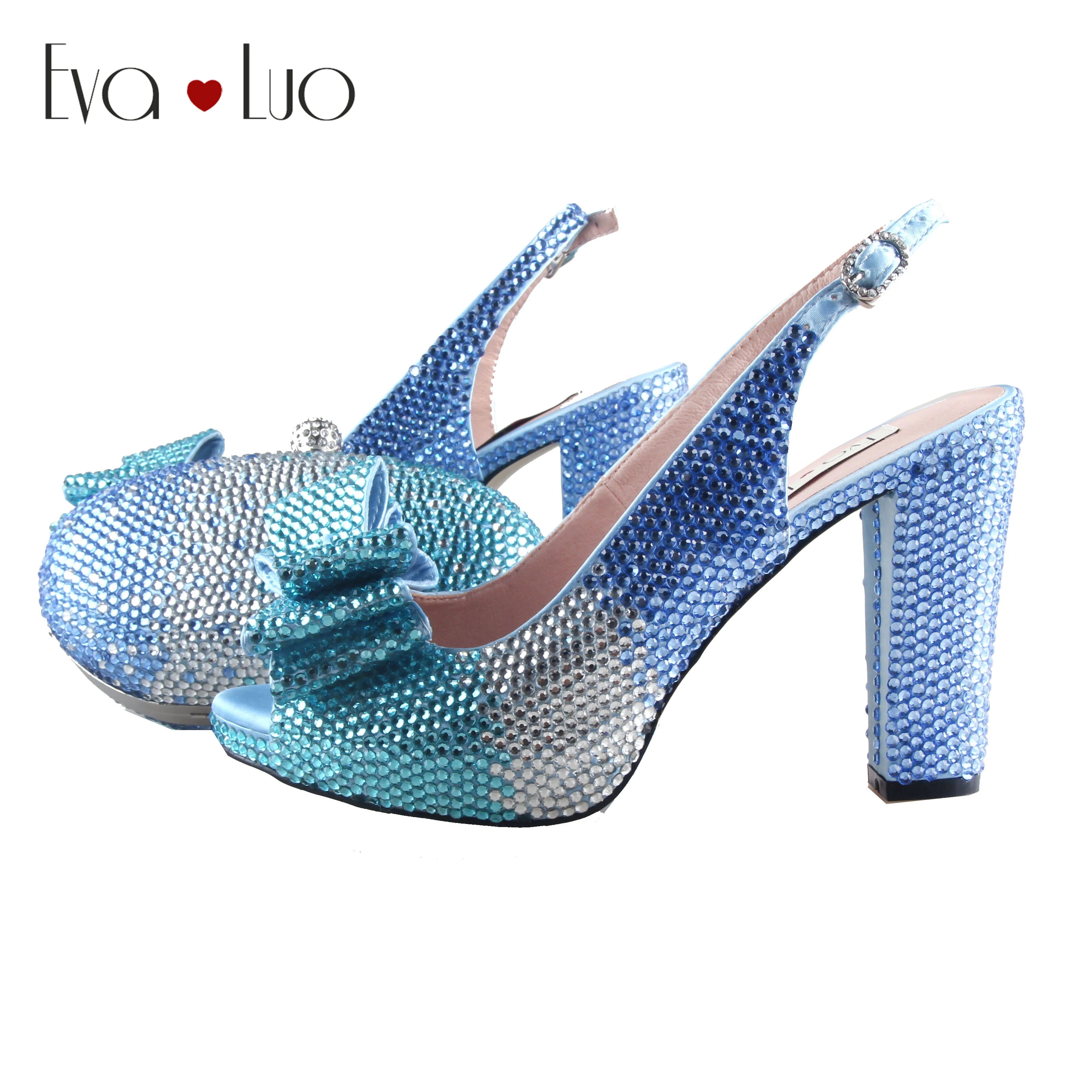 BS1068 изготовленные на заказ туфли ручной работы с голубым кристаллом и бантом в