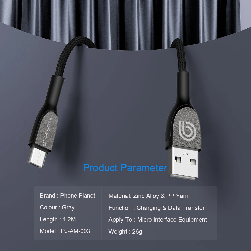 Кабель Micro USB для быстрой зарядки телефона планета ПП пряжа оплетка Android Data