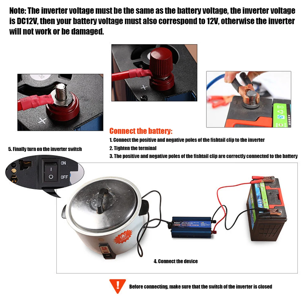 500 Вт/1200 Вт/2000 Вт инвертор мощности квадратная волна 12 В/24 В постоянного тока до 110