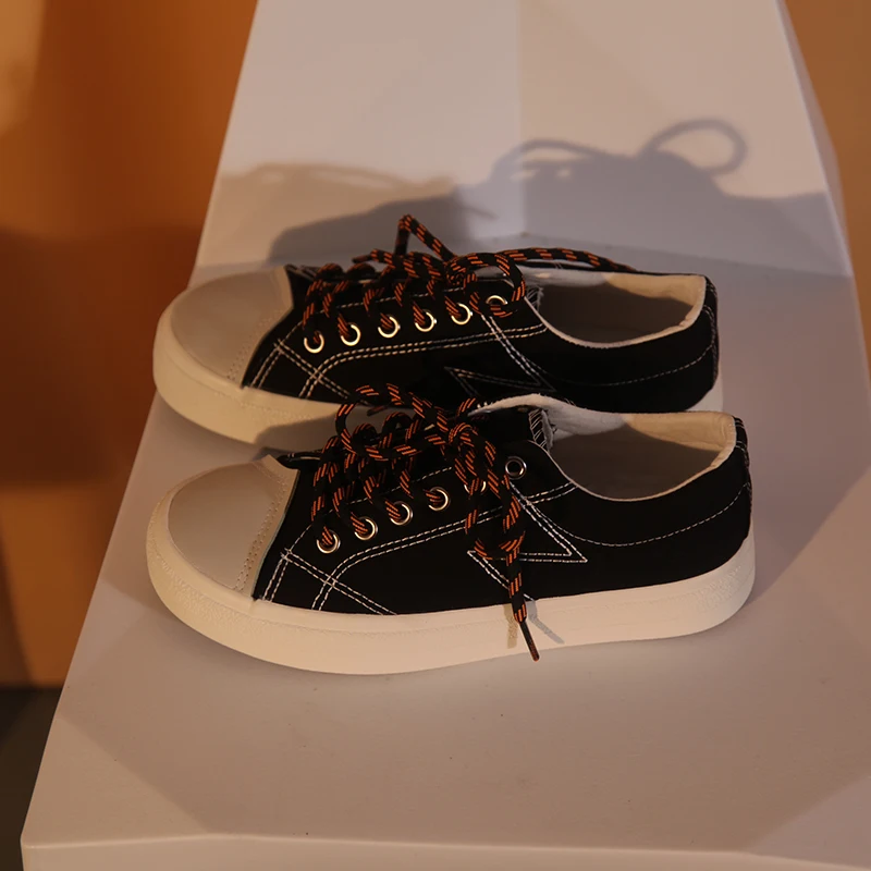

Korean version of the new women's canvas shoes simple casual thick-soled women's shoes low-top lace-up all-match single shoes
