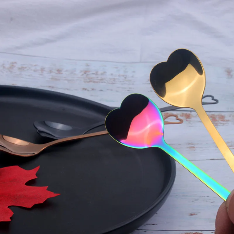 

Heart Shape Stainless Steel Coffee Spoon Ice Cream Spoon Honey Spoon Kitchen Gift Colorful Dessert Sugar Stirring Spoon