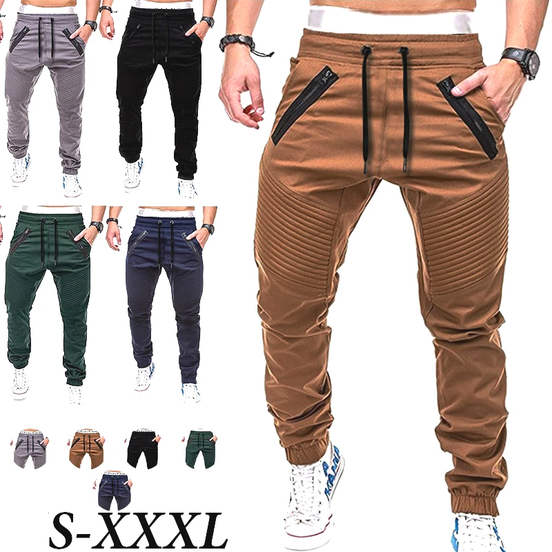 

Men Casual Joggers Pants Solid Thin Cargo Sweatpants Male Multi-pocket Trousers Hip Hop Harem Pencil Pants