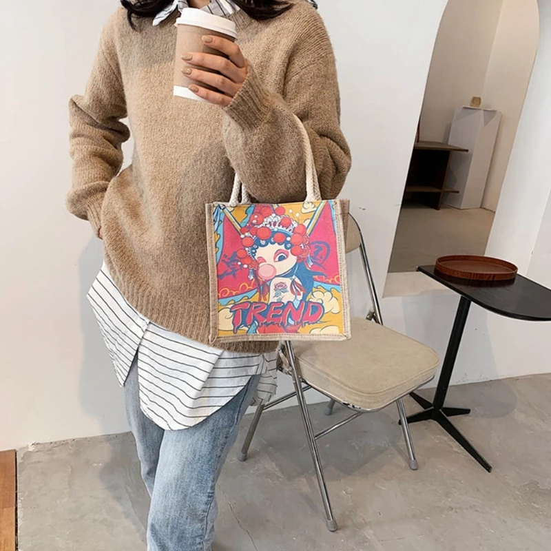 

Fashion Unisex Printed Handbag Multipurpose Tote Lunch Bag with Zipper A69C