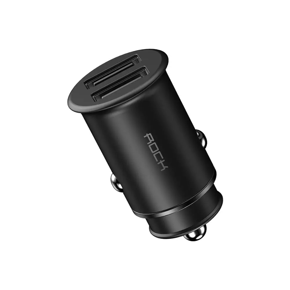 ROCK 4.8A Dual USB металлическое Мини Автомобильное зарядное устройство высокого качества из цинкового сплава универсальное автомобильное зарядное устройство компактное для мобильных телефонов для планшетных ПК - Тип штекера: Black