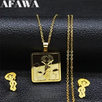 2022 girl geometry stainless steel earring and necklace sets layer women gold color jewelry acero inoxidable joyeria sxs01