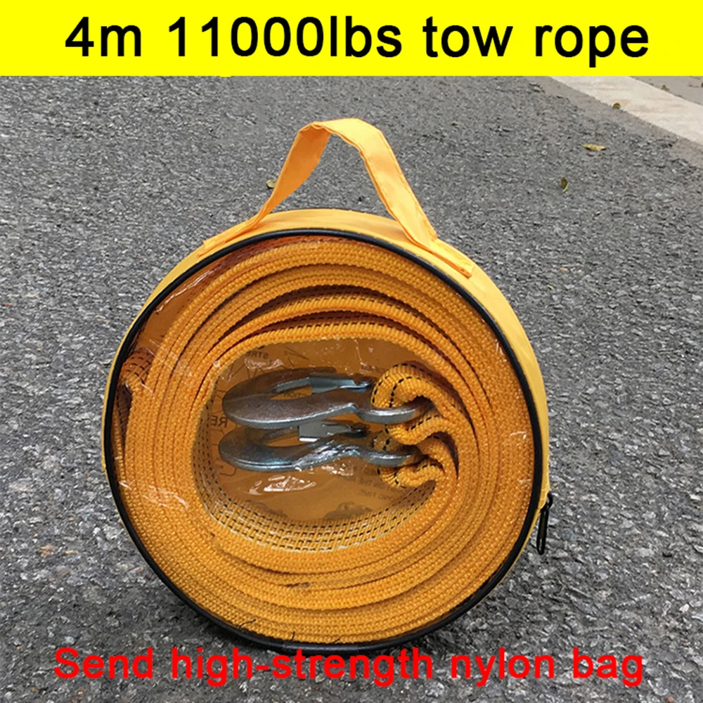 

4 m 11000lbs Tow Rope Double-layer Thickening And Bold Pull Rope Hook Off-road Vehicle Fluorescent Reflective Traction Rope Bag