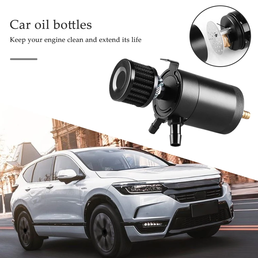 

Universal Baffled Aluminum Alloy Oil Catch Can Kit 2 Ports Oil Tank With Mini Filter Breather Baffled Inlet/Outlet 3/8" NPT