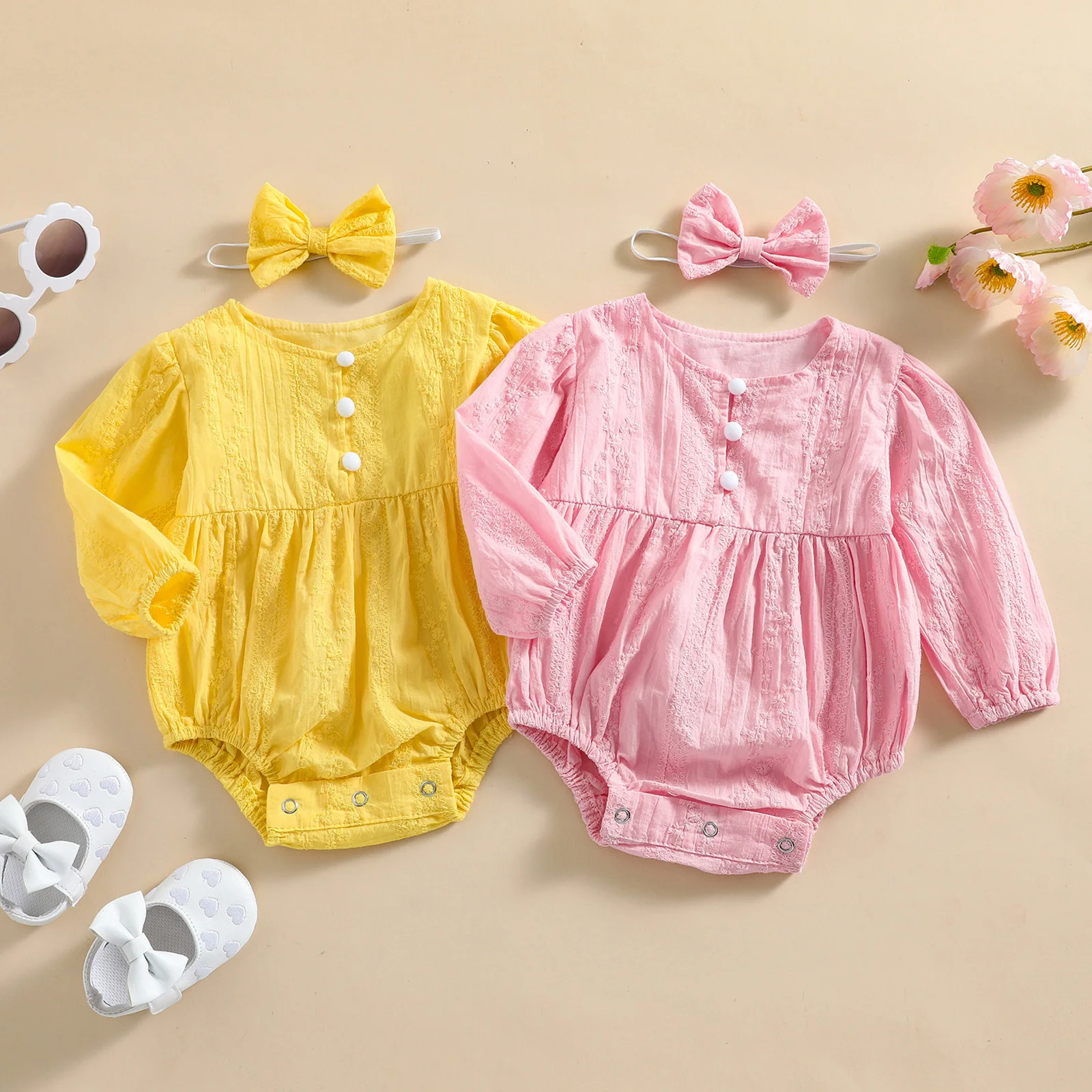 

Pudcoco 0-18M 3Pcs Girls Newborn Infant Kids Lace Yellow Pink Bodysuit+Bowknot Headdress Clothes Outfit
