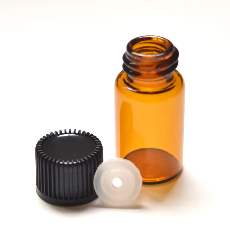 

500pcs/lot Small Amber Glass Bottles Essential Oil 3ml Mini Bottle with Orifice Reducer Screw Cap Glass Sample Vials