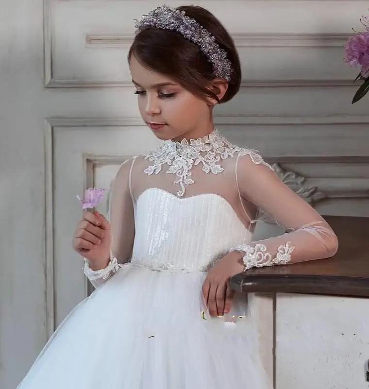 

Кружевные дешевые платья для девочек с цветами 2020 бальное платье с прозрачным воротником Свадебные платья для маленьких девочек недорогие ...